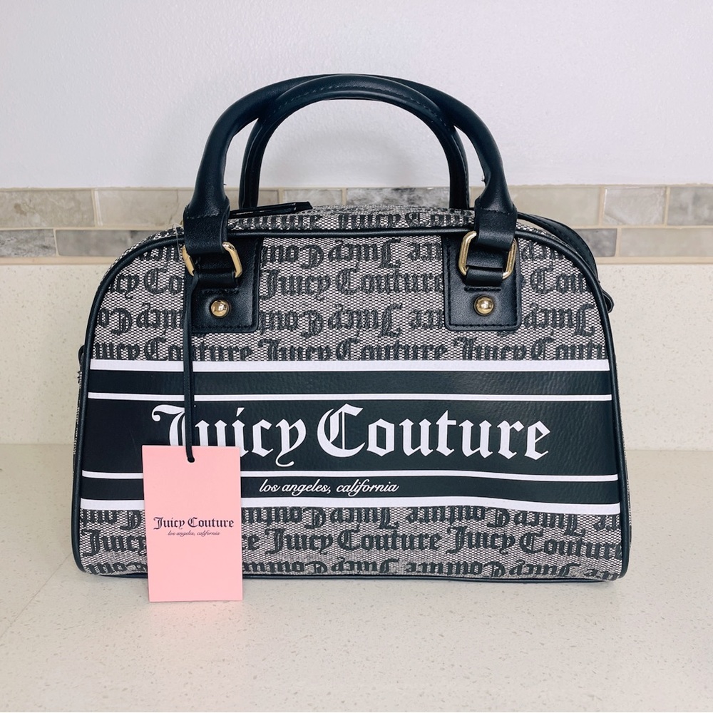 NEW Juicy Couture Black White Gothic Logo Satchel Crossbody Bag